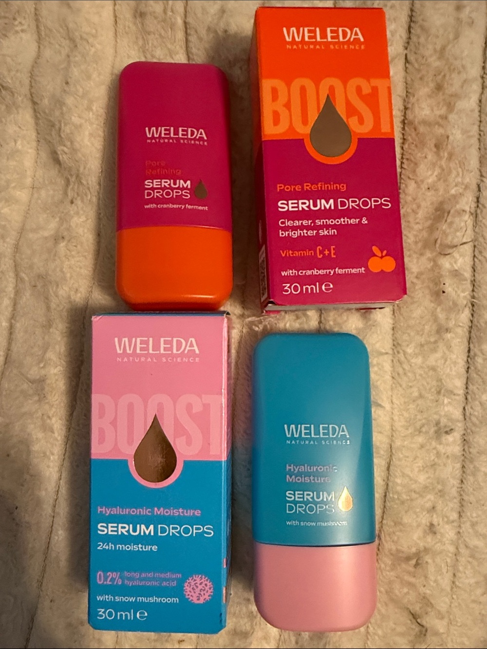 Weleda Serum Drops Duo – Pink (Pore Refining) & Blue (Hyaluronic Moisture)